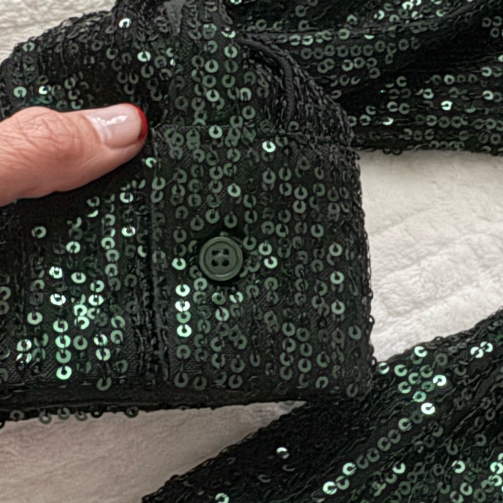 Open Edit Sequin Green Button Down Blouse - image 4